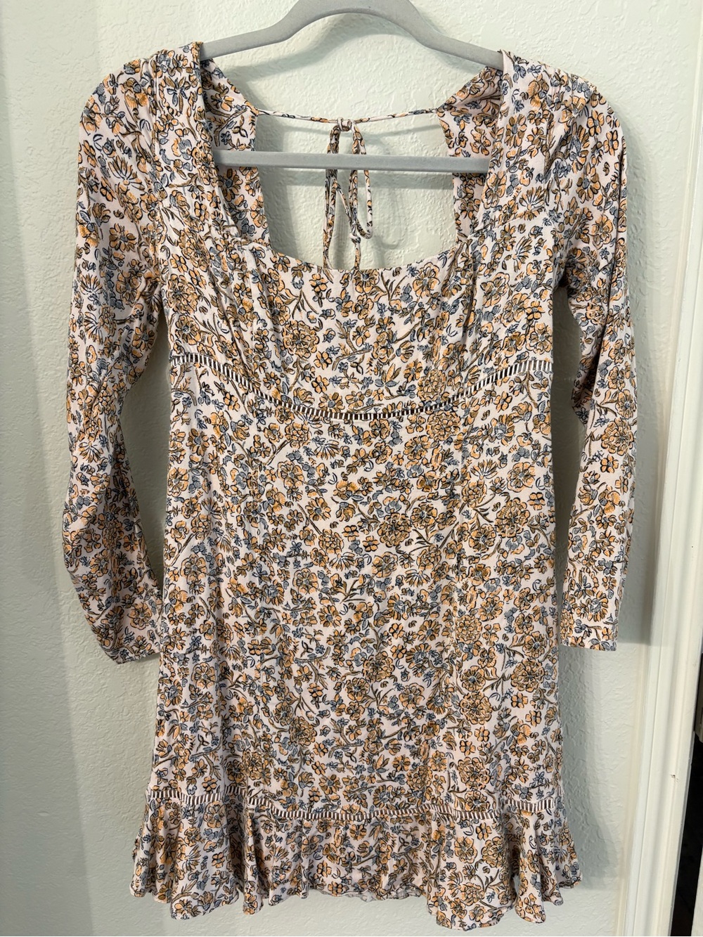 Free People Boheme Floral Mini Dress Square Neck Open Back Size 6